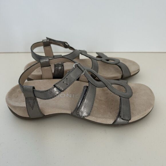 Vionic Jodie Sandals Womens Size 7 Silver Strappy Orthotic Adjustable Comfor - Picture 2 of 11